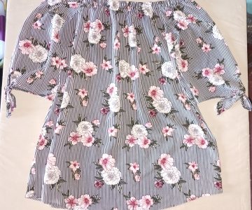 Womens J FOR JUSTIFY Size Large Shirt Tunic Top Dress Floral with Pinstripes Tie Sleeves Womens J FOR JUSTIFY Size Large Shirt Tunic Top Dress Floral with Pinstripes Tie Sleeves