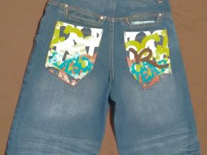 Boys Rocawear Size 10 Shorts Denim Jeans Medium Dark Wash Whiskering Embellished Pockets