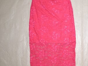 Women’s Juniors BEWARE Skirt Size Small Hot Pink Stretch Sheer Lace Lined