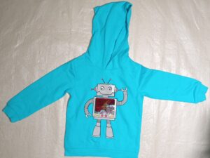 Kidgets Kids Size 18M Toddler Pullover Graphic Print Hoodie Blue Robot Long Sleeve
