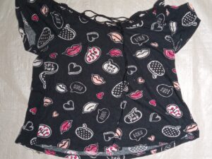 Girls Justice Size 10 Black Girl Power Hearts Lips Dots cold shoulder Tee T-Shirt Top